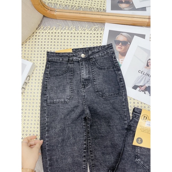 Quần jeans co giãn cạp cao túi vuông | WebRaoVat - webraovat.net.vn