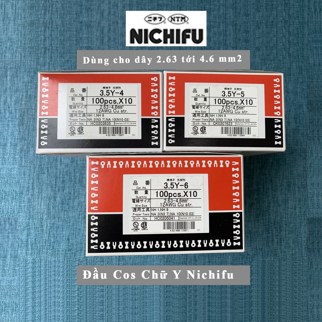 Đầu cos 3.5Y Nichifu Nhật Bản - Đầu cốt chữ Y loại trần - Cho dây 2.63 tới 4.6mm2 3.5Y-4 3.5Y-5 3.5Y-6