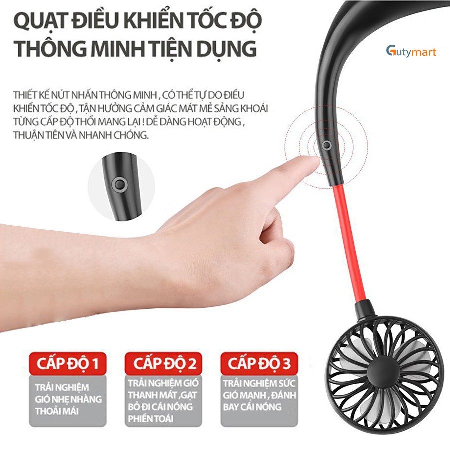 Quạt mini đeo cổ, cầm tay 3 chế độ tiện lợi sử dụng cho văn phòng, thể thao, du lịch, có sạc điện dự phòng