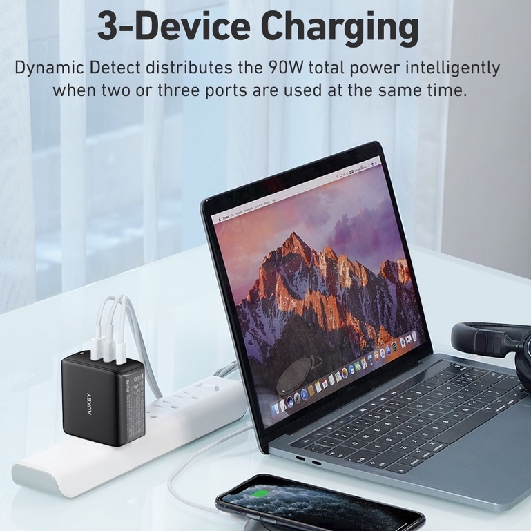 Củ Sạc Nhanh Laptop AUKEY PA-B6S 90W Omnia GaN PD3.0 27W QC4.0 PPS 25W 45W 60W hộ iPhone,Máy tính xách tay,SAMSUNG