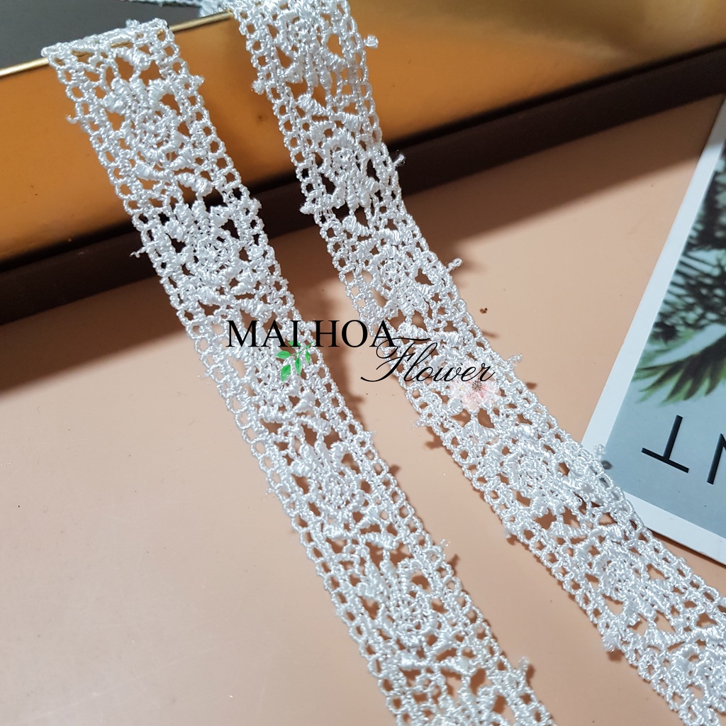 RC36 10 mét ren viền trắng thêu hoa ren may đồ trang trí váy áo rộng 2 cm Maihoaflower