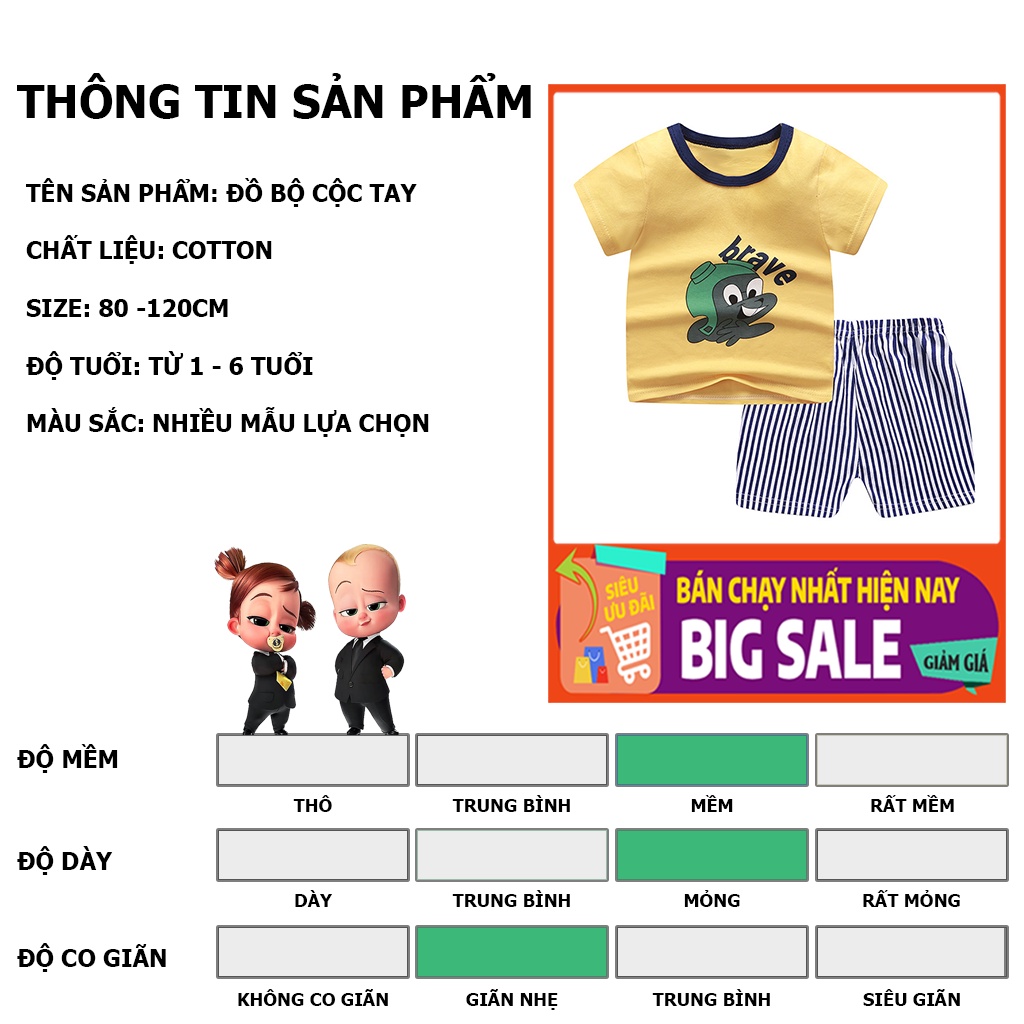 Bộ cộc tay bé trai từ 6 tháng đến 3 tuổi, đồ bộ cho bé trai phong cách hàn quốc hàng xuất khẩu