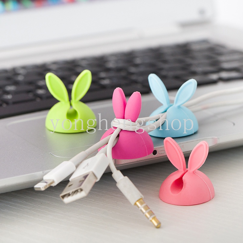 Set 4 Kẹp Tai Nghe / Dây Cáp Hình Tai Thỏ Dễ Thương