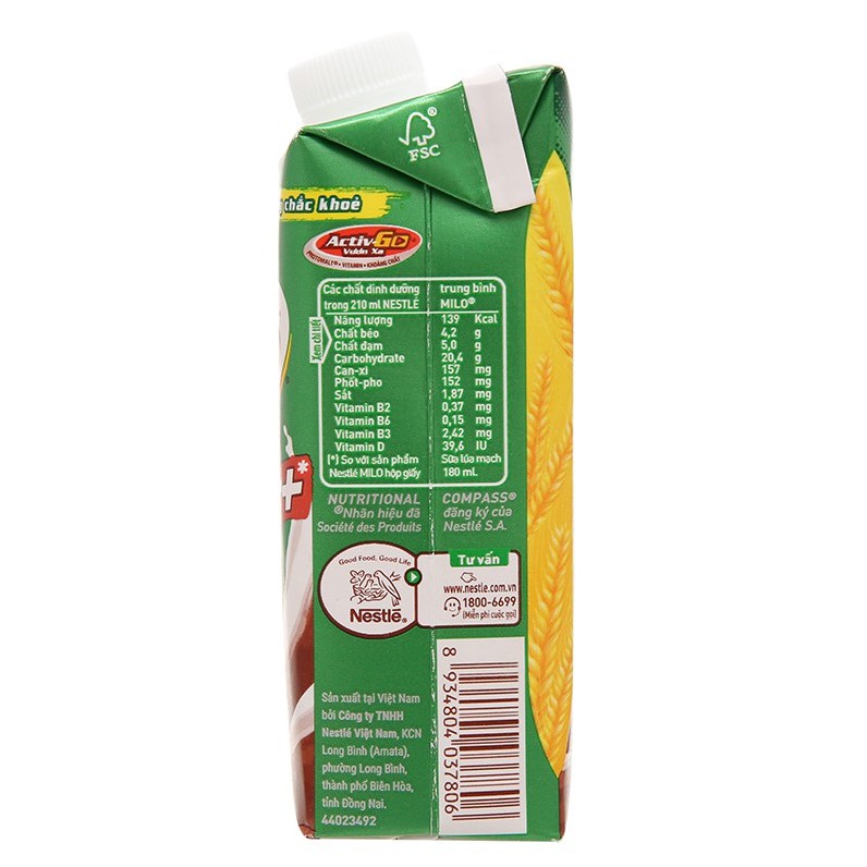 Thùng 24 hộp sữa lúa mạch Milo nắp vặn 210ml