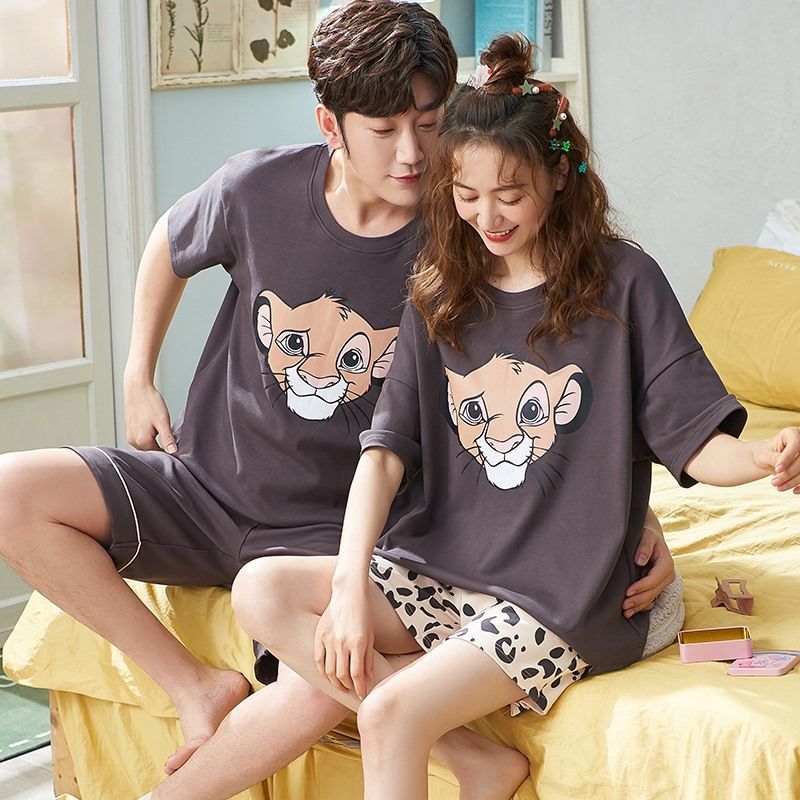 Bộ Đồ Pajamas Cotton Ngắn Tay Màu Trơn Cho Cặp Đôi đồ ngủ đôi Các cặp đôi pyjamas pijama nam nữ mùa hè đồ đôi pijama ngắn lụa satin dễ thương bigsize đồ mặc nhà cao cấp