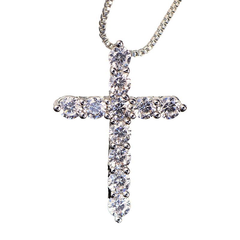 Vòng cổ Mạ Bạc 925 Mặt Thánh Giá Đính Đá Thời Trang Cho Nữ