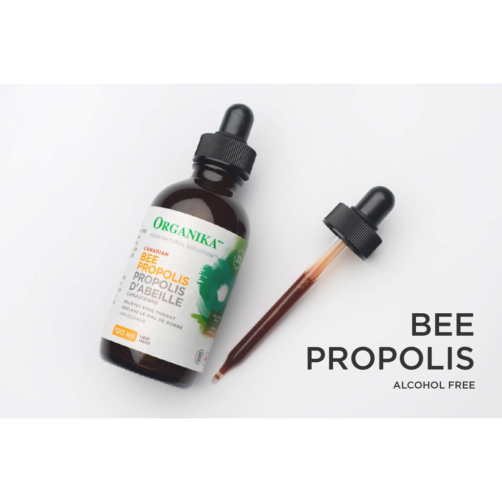 HÀNG SALE - DATE 06/2024, Hàng Canada Organika Liquid Bee Propolis lọ 100 ml giúp giảm đau cổ họng