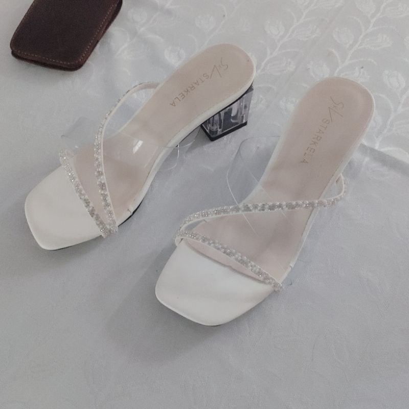 Guốc sandal cao gót mũi vuông 5 phân trong suốt kiểu dáng năng động dễ đi