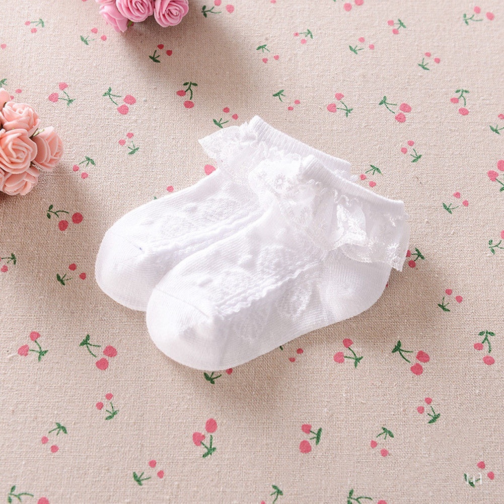 Vớ cotton phối ren đính nơ dễ thương dành cho bé gái