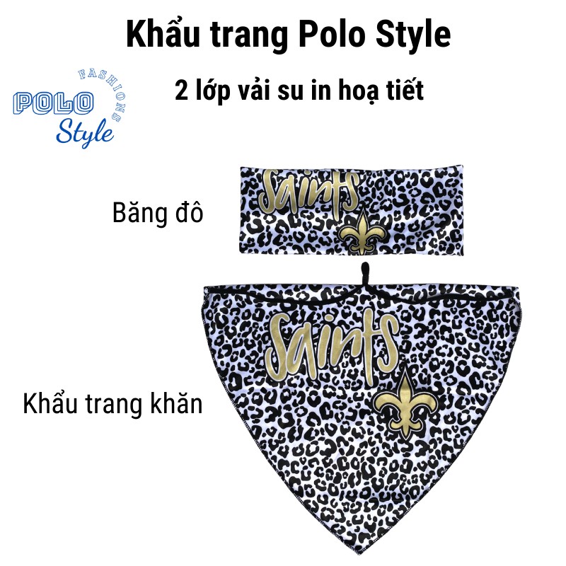 Khẩu trang khăn thời trang 2 lớp vải su in Polo Style, tặng kèm băng đô cùng loại, chống nắng, chống bụi, giặt được