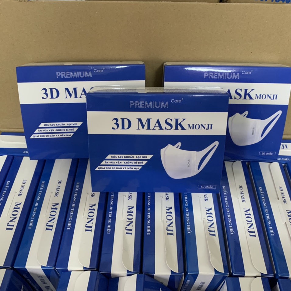 Khẩu trang 3D Mask Monji chính hãng kháng khuẩn công nghệ dập Nhật Bản hộp 50 cái