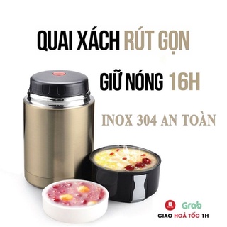 Bình Ủ Cháo Cao Cấp Có Quai Xách Rút Gọn 1000ml, 800ml Tiện Dụng Với Thời Gian Giữ Ấm Lâu