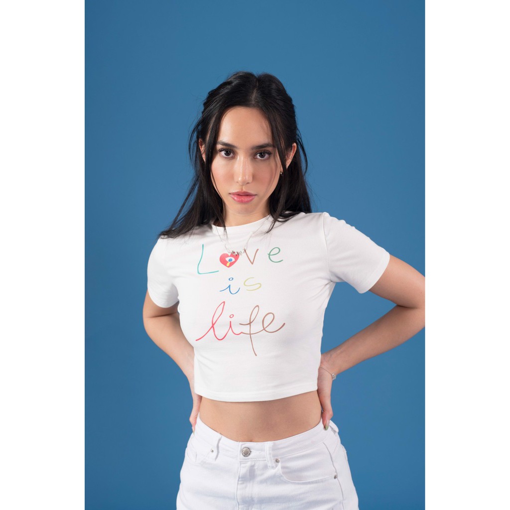 XUOC - LOVE IS LIFE CROP OUTFIX ÁO CROPTOP NGẮN THUN IN ẤN COTTON 4C