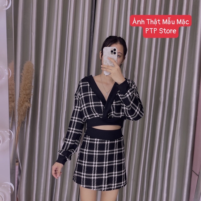[Siêu Hot] Set Dạ Kẻ Viền Len, Bộ Kẻ Dạ Croptop Siêu Cá Tính Mặc Là Xinh Có Ảnh Thật Kèm Video | BigBuy360 - bigbuy360.vn