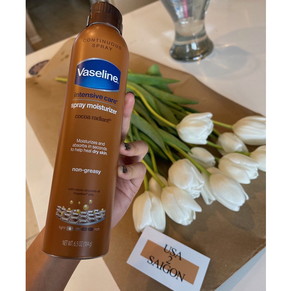 Xịt cấp ẩm Vaseline Intensive Care Cocoa Radiant Spray 184G