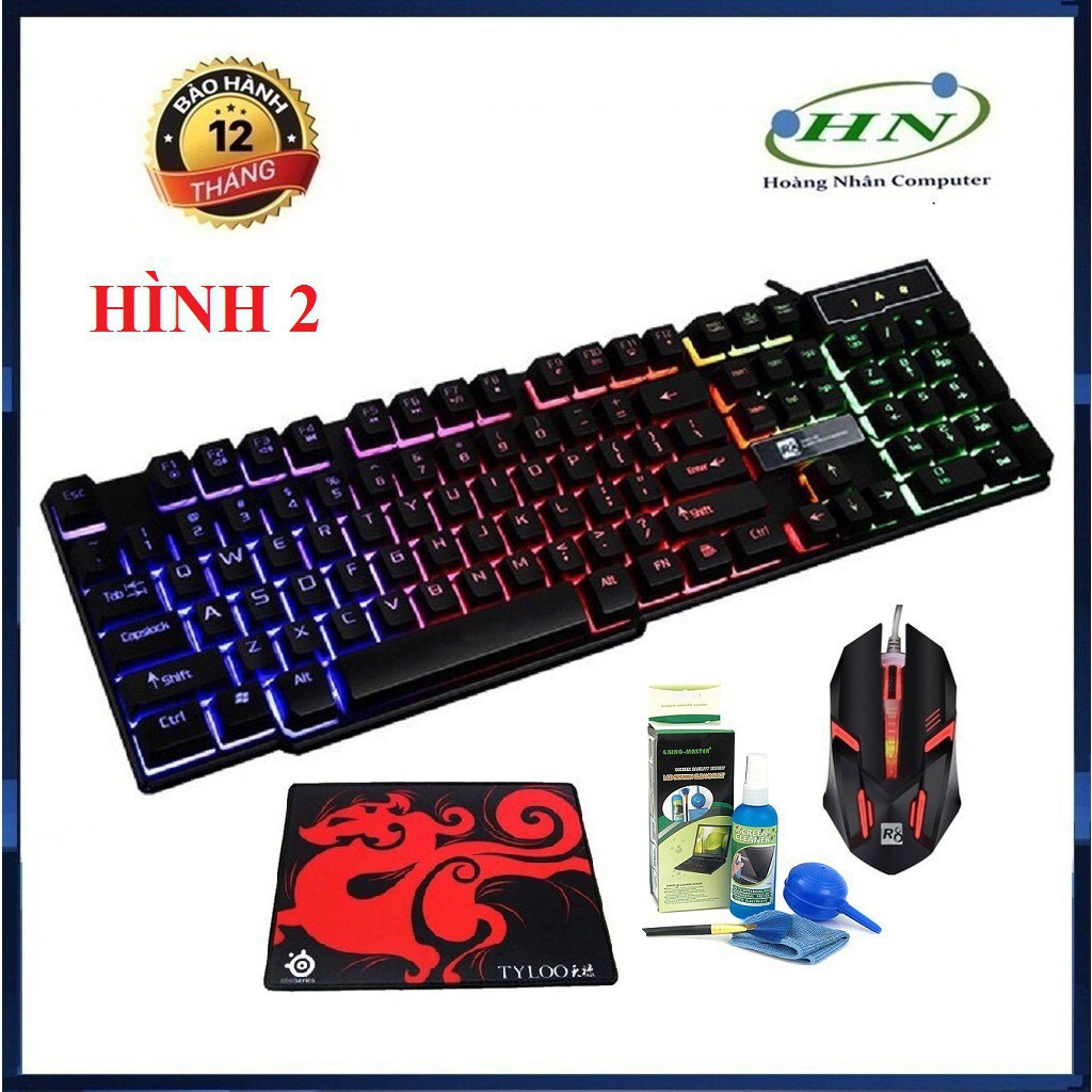 I RDJ Bàn phím giả cơ R8 1822 và chuột led 7 màu(Đen) Kèm Tai Nghe chuyên game + Tặng kèm tấm lót chuột 70 95