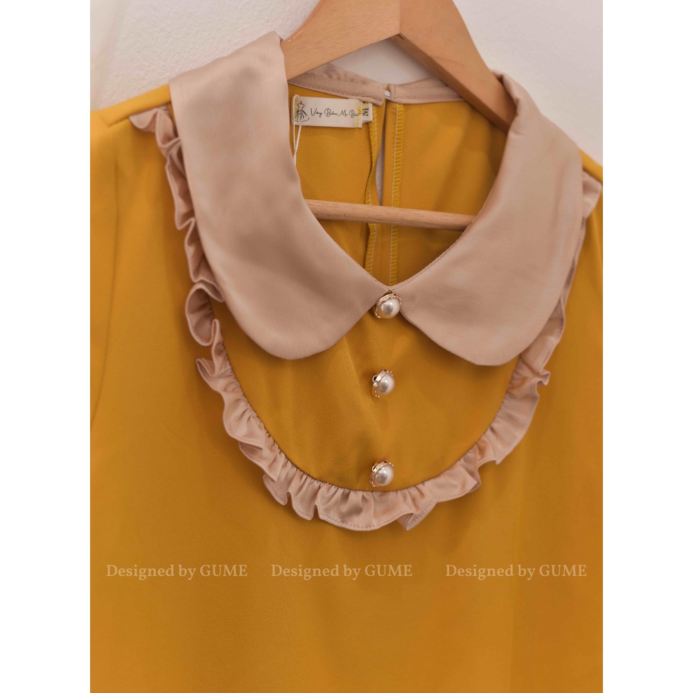 Váy bầu bigsize thiết kế GuMe dáng suông cổ yếm phối cúc ngoc chất vải chéo hàn cao cấp dày dặn size 40-100kg GM005