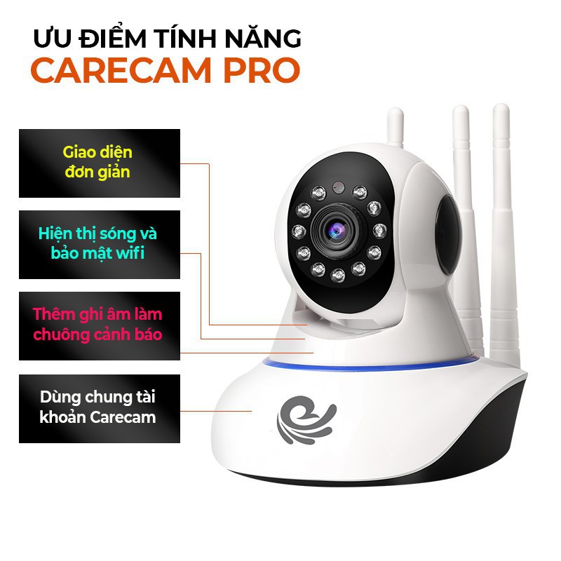 Camera Wifi An Ninh Trong Nhà CC1021, Camera Sử Dụng Phần Mềm Carecam Pro, Xoay Theo Chuyển Động