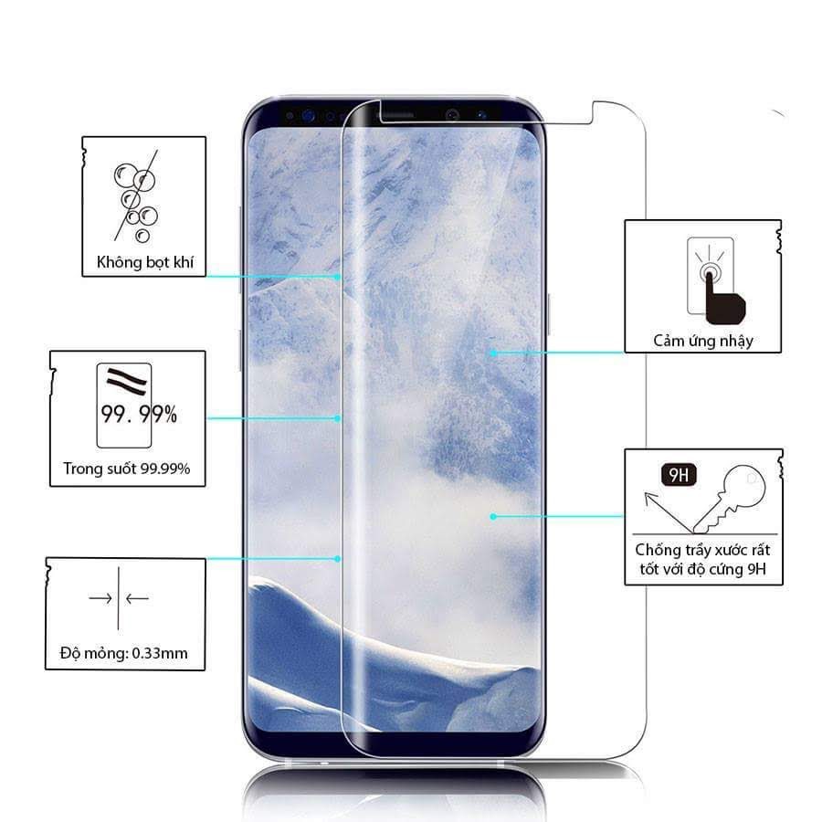 Bộ dán cường lực công nghệ Sấy keo UV cho Samsung S7 edge / S8 / S8 plus / S9 / S9 plus / Note 8 / Note 9