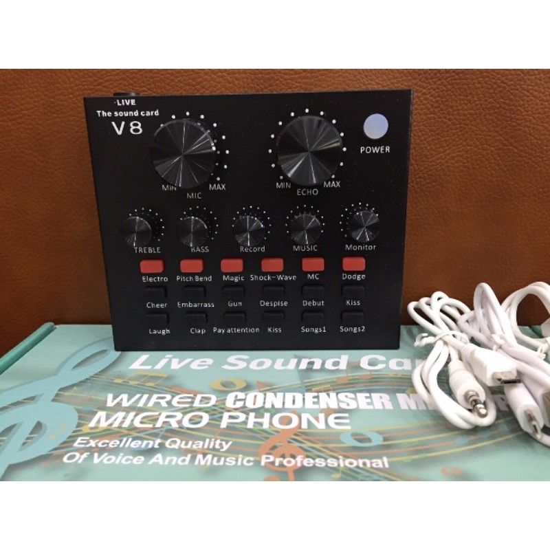 Sound card thu âm hát karaoke V8 tiếng anh (xanh)
