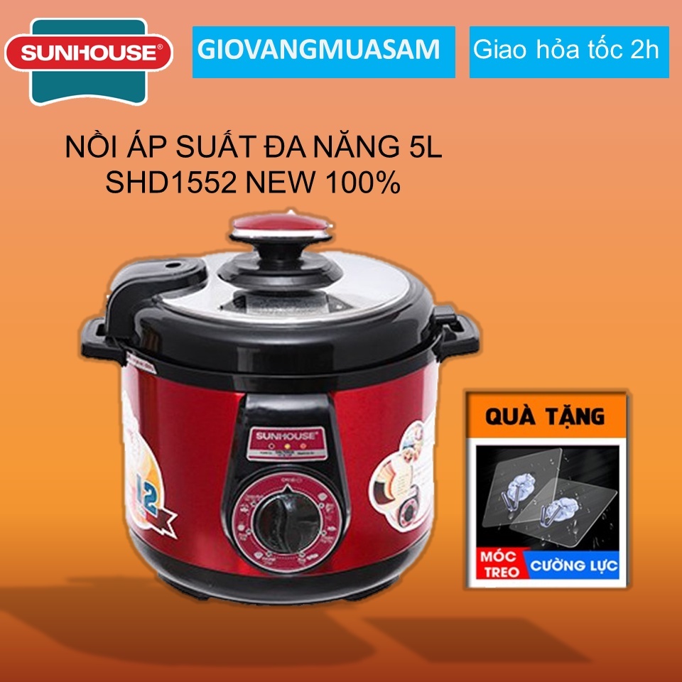 Nồi áp suất đa năng 5l Sunhouse SHD1552 HÀNG MỚI 100% + TẶNG COMBO 5 MÓC DÁN CƯỜNG LỰC