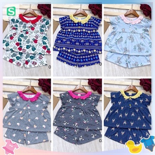 Đô bộ ngắn tay thun cotton xuất dư kiểu cổ sen cho bé gái 4-9