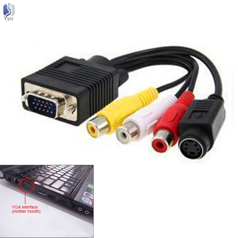 Yy VGA SVGA to S-Video 3 RCA AV TV Out Cable Adapter Converter for PC Computer Laptop @VN