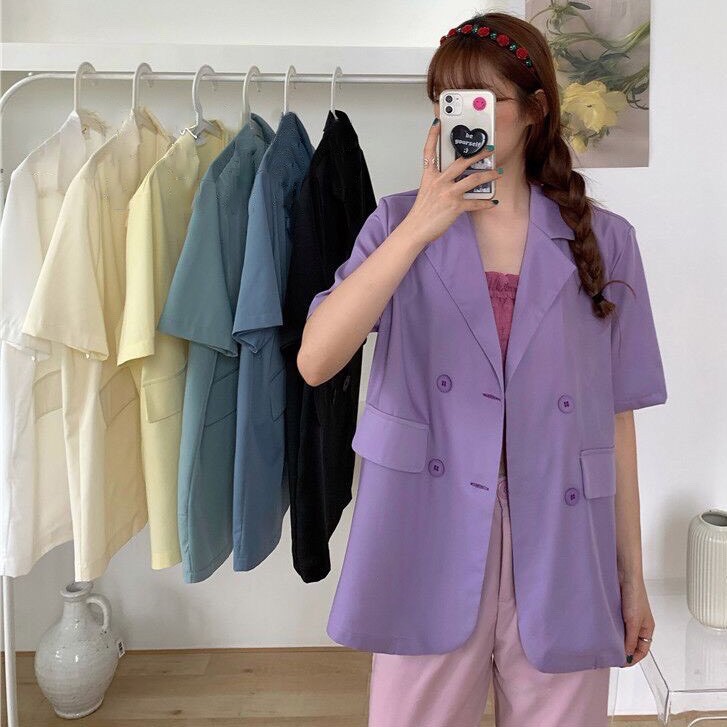 [TẶNG KHẨU TRANG] Áo Blazer ngắn tay thời trang Hàn Quốc dễ phối đồ