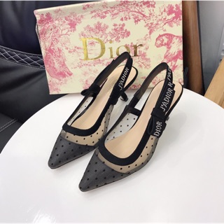 Sandal cao gót ren lưới chấm bi quai nơ di or super fullbox bill tuid