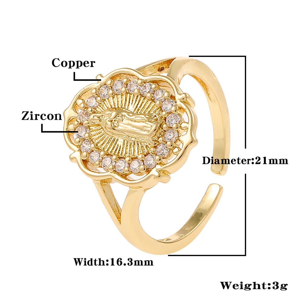 Nhẫn Hở Mạ Vàng 18K Đính Đá Zircon Virgin Mary Our Lady of Guadalupe
