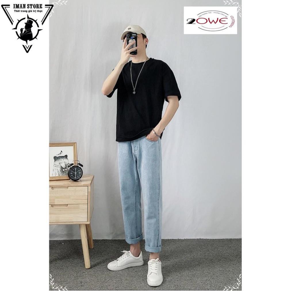 Quần baggy jean nam ống suông rộng+ áo phông tay lỡ unisex bán kèm deal sốc style hàn quốc