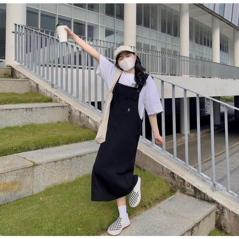 [Xả kho] Váy Yếm Đen Dáng Dài Phong Cách Hàn Quốc Siêu Xinh (Hàng Sẵn)