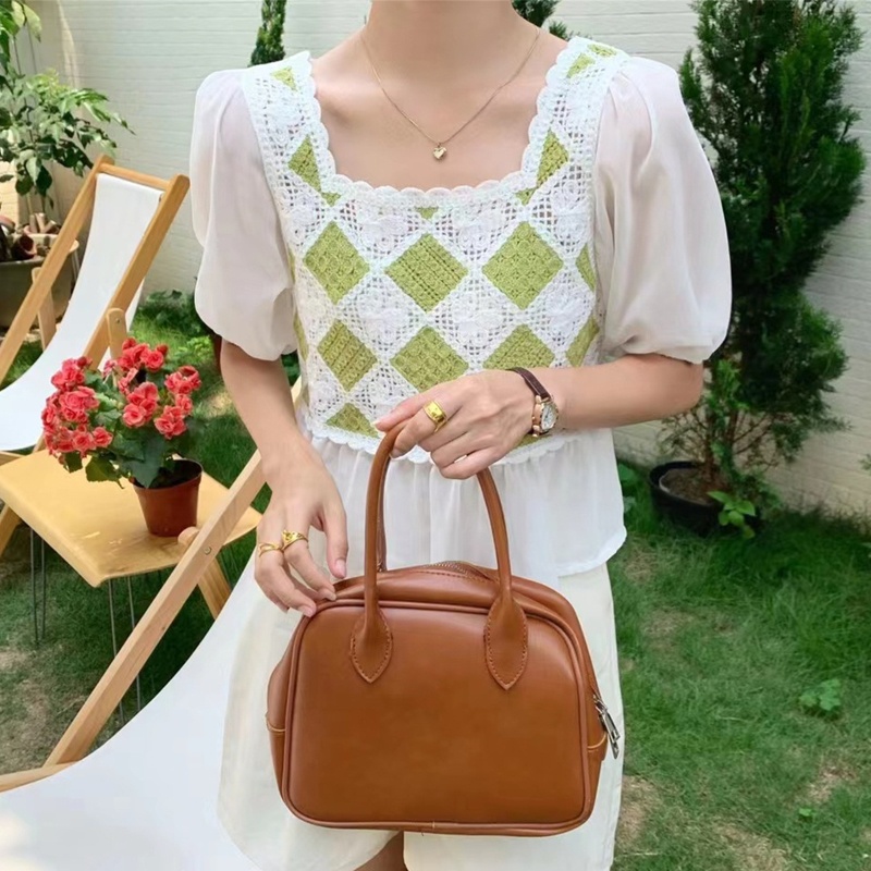 Áo Kiểu Chiffon Cổ Vuông Tay Ngắn Thời Trang Cho Nữ