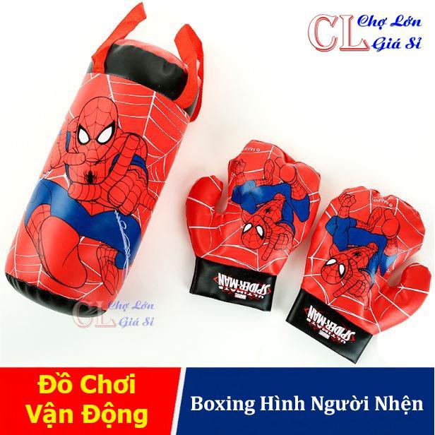 Bộ Túi Đấm Boxing hình Người Nhện Spider Man Chất Liệu Da Mềm An Toàn Cho Bé + TẶNG 2 Găng Tay cho bé (Size Trung)