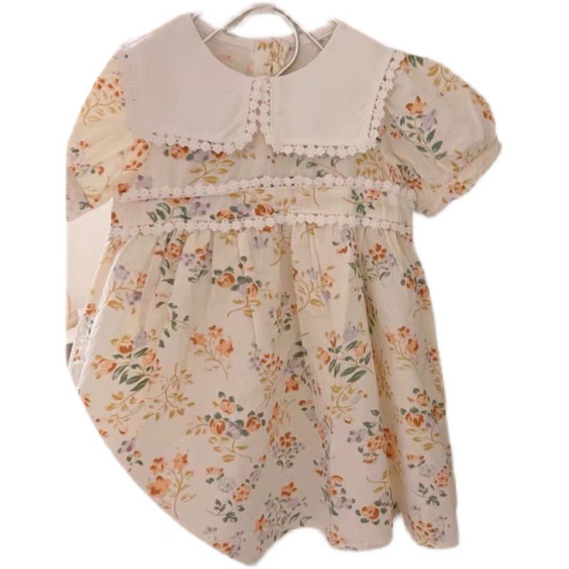 [10-25kg] Váy Bé Gái Tay Bồng Họa Tiết Hoa