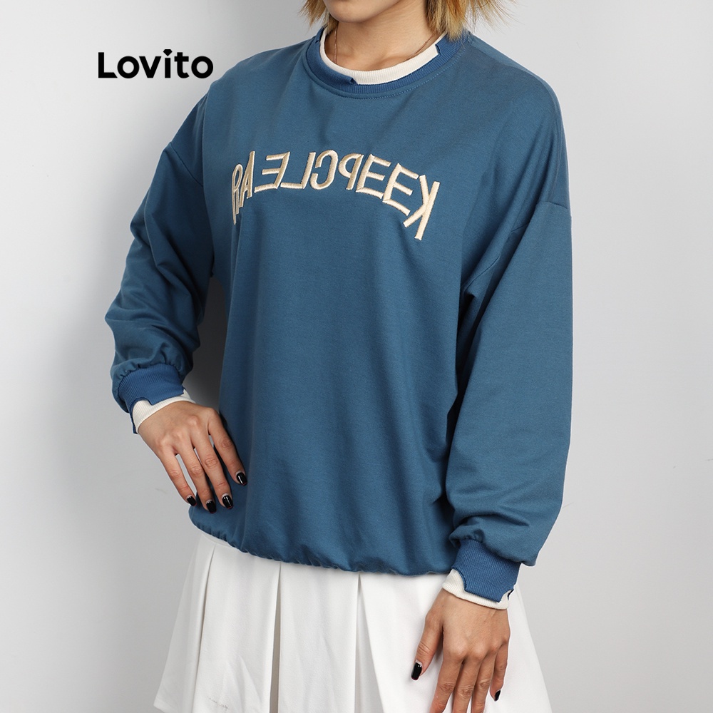 Áo sweatshirt Lovito in chữ giản dị 2 trong 1 L07994 (xanh lam) | BigBuy360 - bigbuy360.vn