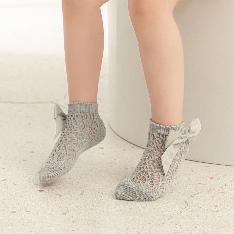 1 Đôi Vớ Cotton Mỏng Phối Lưới Đính Nơ Thời Trang Mùa Hè Cho Bé Gái