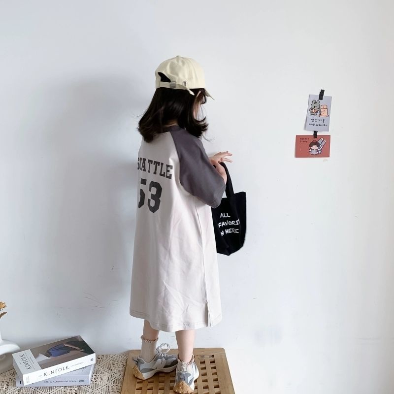 Đầm Thun Cotton Dáng Dài In Chữ Phong Cách Nhật Bản Thời Trang Mùa Hè Cho Bé Gái