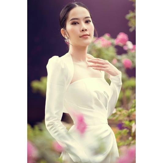 MS1271y ĐẦM CỔ U XẺ TÀ PHỐI BÈO  ( đầm cúp ngực, áo khoác rời )