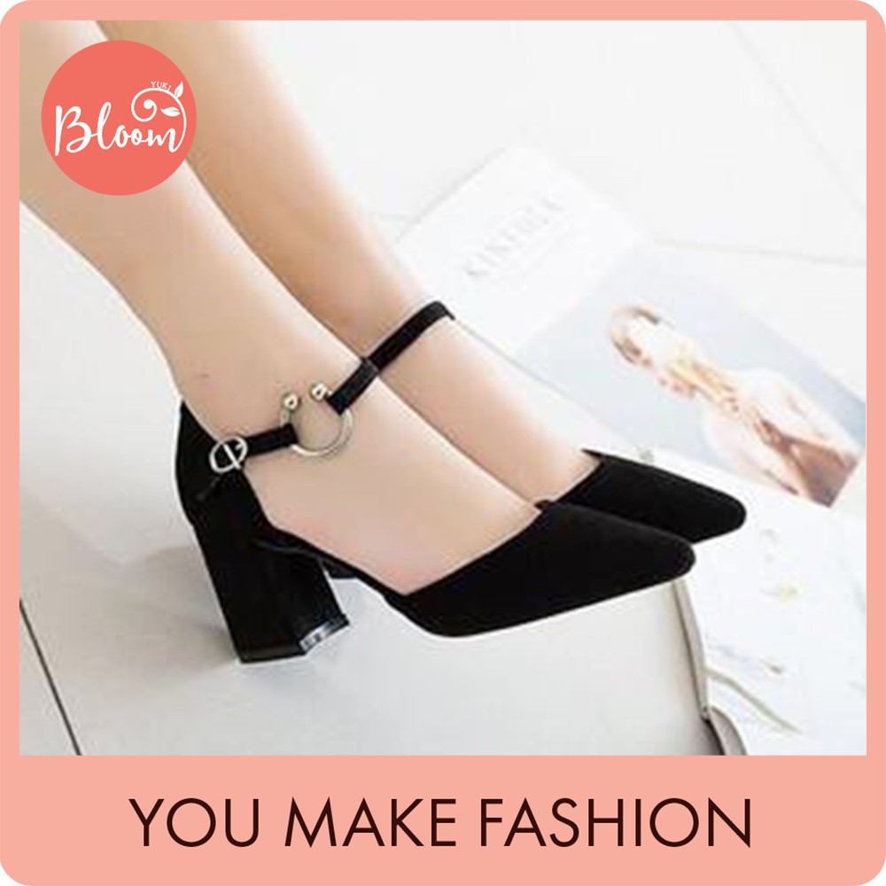Giày cao gót nữ đế vuông 7p mũi nhọn da lộn Giày cao gót đế vuông sandal 5p bít gót chữ G16