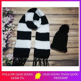 Khăn len đan tay màu đen trắng - Khăn len handmade