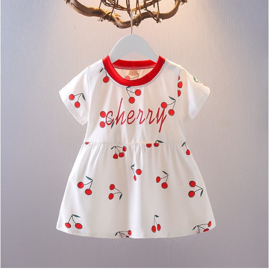 Đầm Cotton In Họa Tiết Cherry Dễ Thương Thời Trang Cho Bé Gái