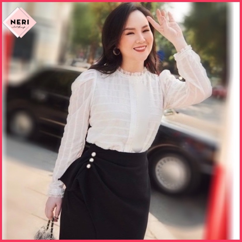 Áo kiểu nữ công sở G56 đẹp chất lụa min nặng tay chất lượng, áo nữ công sở kiểu đẹp đính ngọc thời trang giá cực rẻ