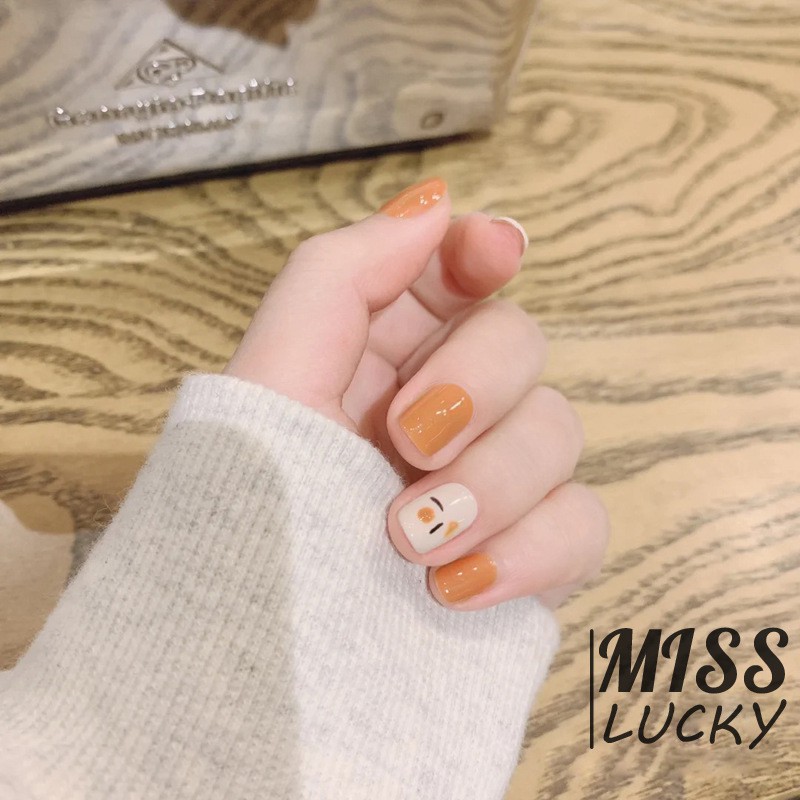 Set 24 Móng Tay Giả Ngắn Màu Cam Trang Trí Phong Cách Mùa Hè Dành Cho Nữ