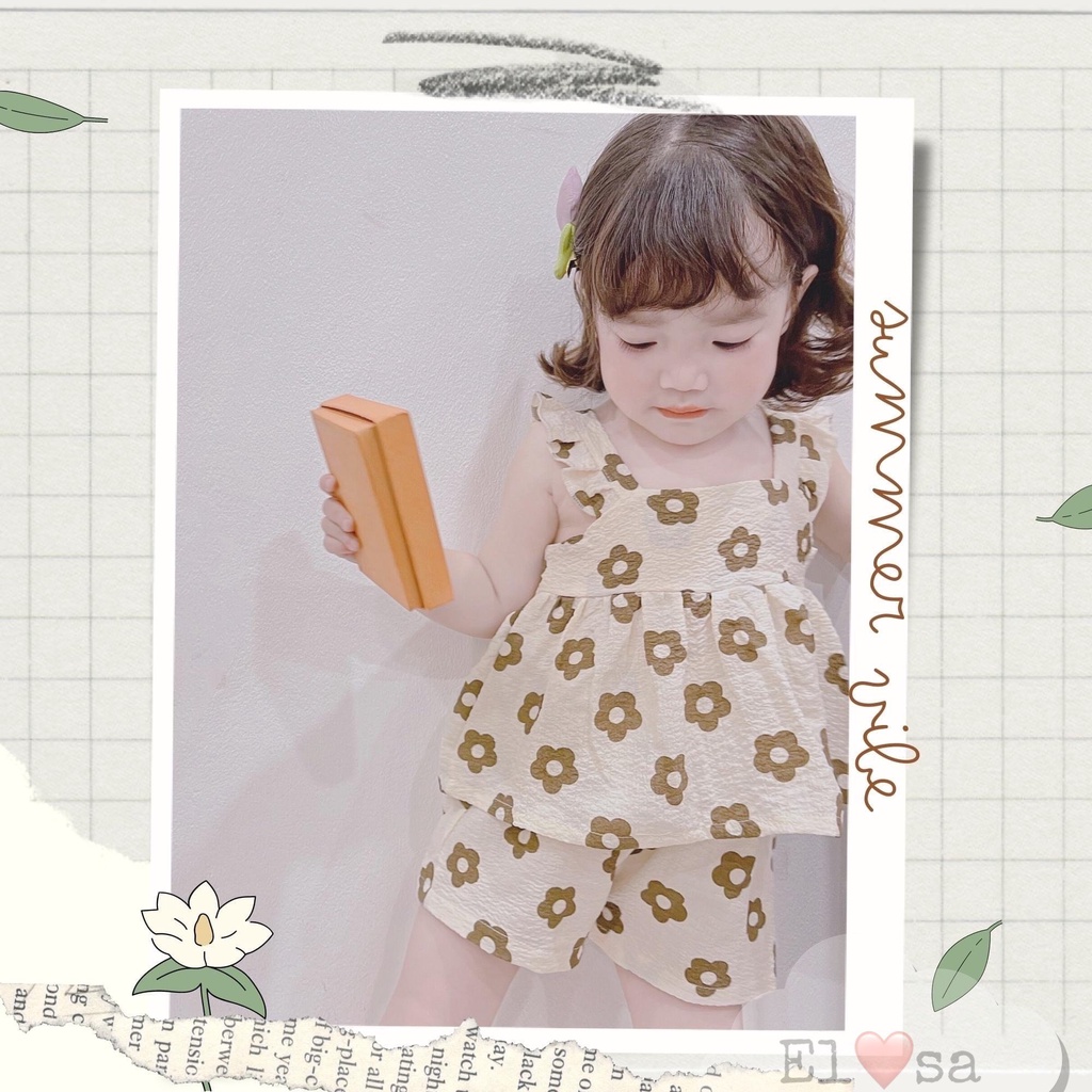 BH03 -Đồ Bộ 2 Dây Tím -be Bé Gái Vải Đũi Xốp Mềm Hoa Tiết Hoa Nhí,6-16kg