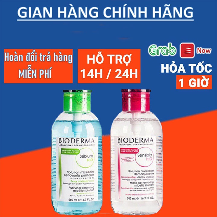 Nước tẩy trang bioderma Pháp 500ml nắp nhấn cho da dầu mụn da khô