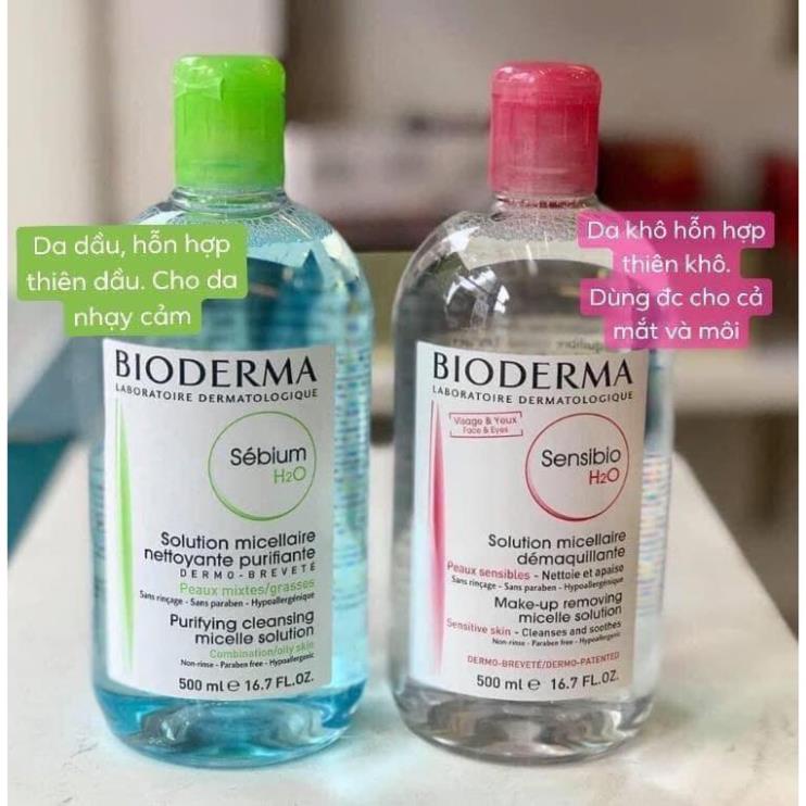 Nước tẩy trang Bioderma Crealine H2O Solution Micellaire Nắp Nhún Màu Hồng 500ml - thegioimypham1