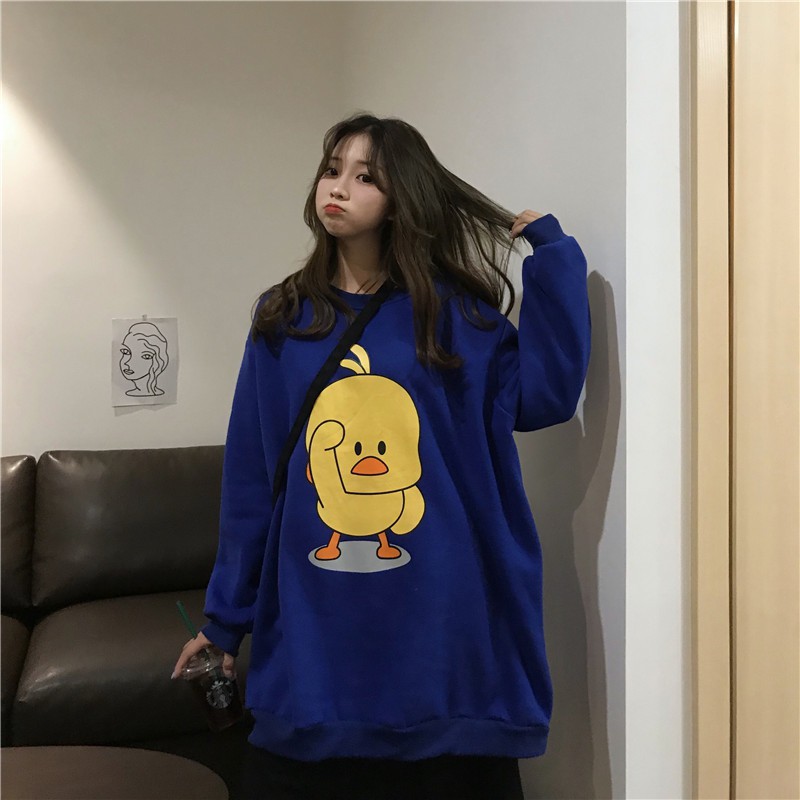 Women Long Sleeve Cartoon Print Loose Round Collar Sweater