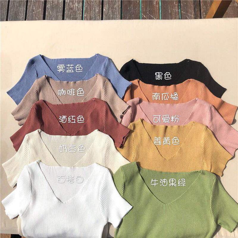 Áo sweater dệt kim ngắn tay kiểu dáng quyến rũ cho nữ