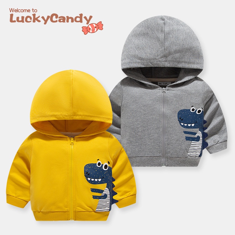 Áo khoác LUCKYCANDY cotton có khóa kéo và mũ trùm đầu họa tiết hoạt hình đáng yêu dành cho bé trai